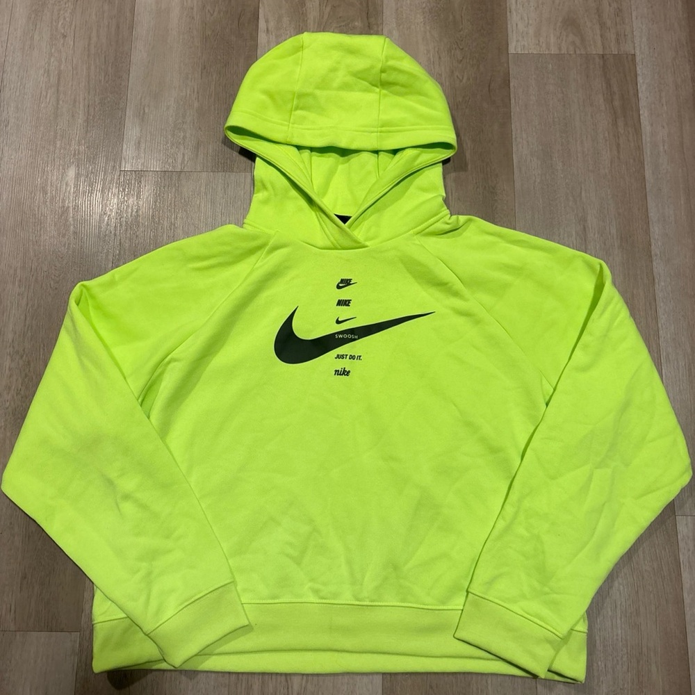 Nike Women’s Sportswear Chest Swoosh Neon Fleece Hoodie Size XL, CU5676-702 NEON